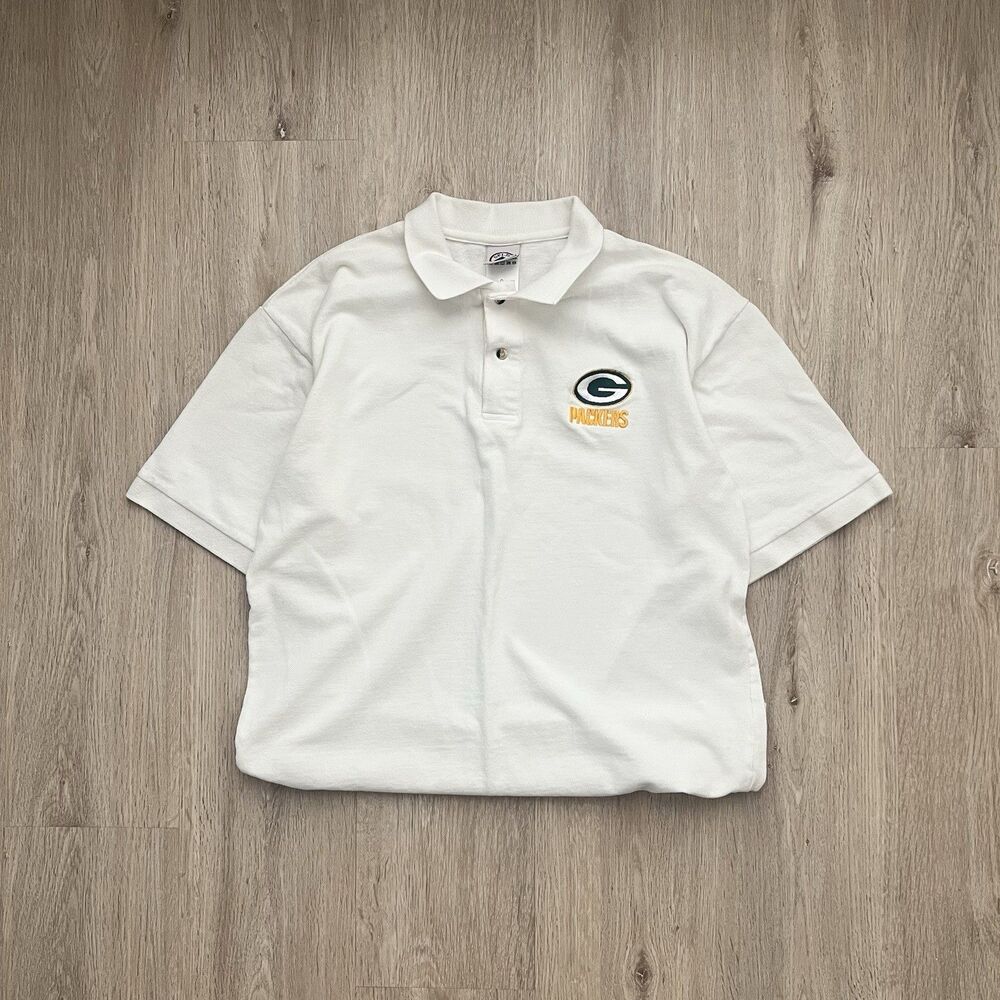Vintage Green Bay Packers Polo Shirt Mens Large White Delta NFL 90s